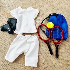 BARBIE DOLL KEN TENNIS OUTFIT W/ BALL & RACKETS